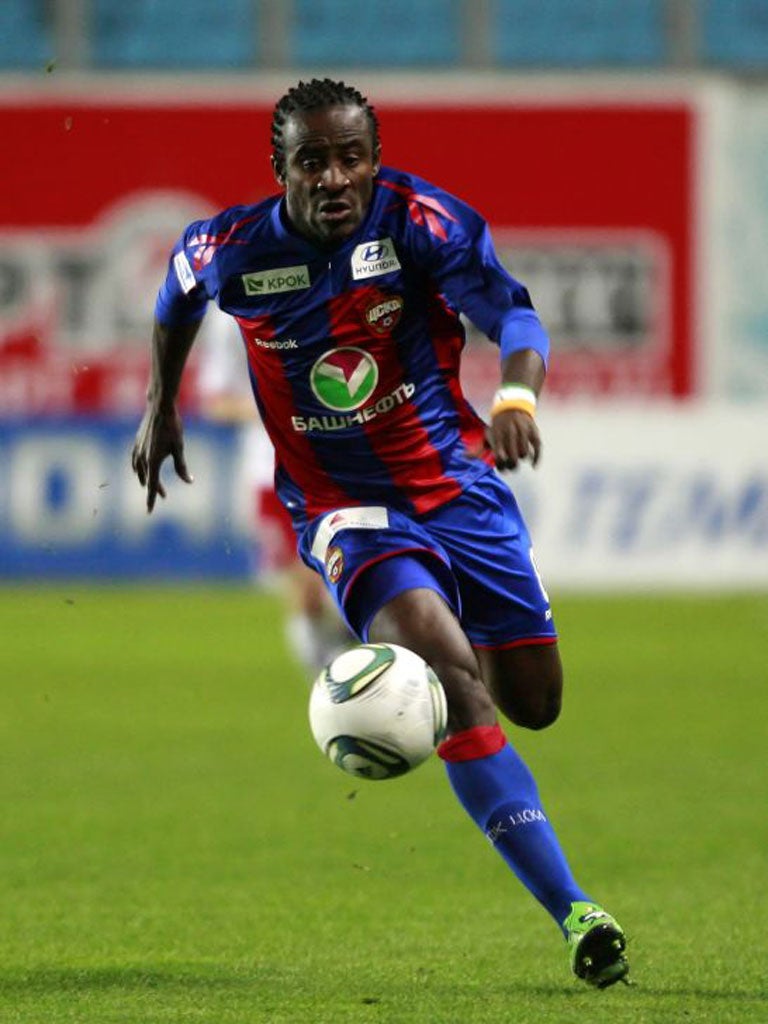 Seydou Doumbia of PFC CSKA Moscow in action in the Russian Football League